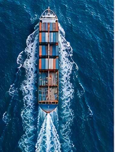 Aerial view of a container ship at sea